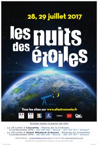 Affiche des nuits des étoiles 2017 organisées par Astraunis en Charente Maritime